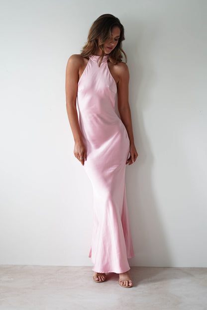 Natalia Yumuşak Saten Maxi Elbise | Pembe