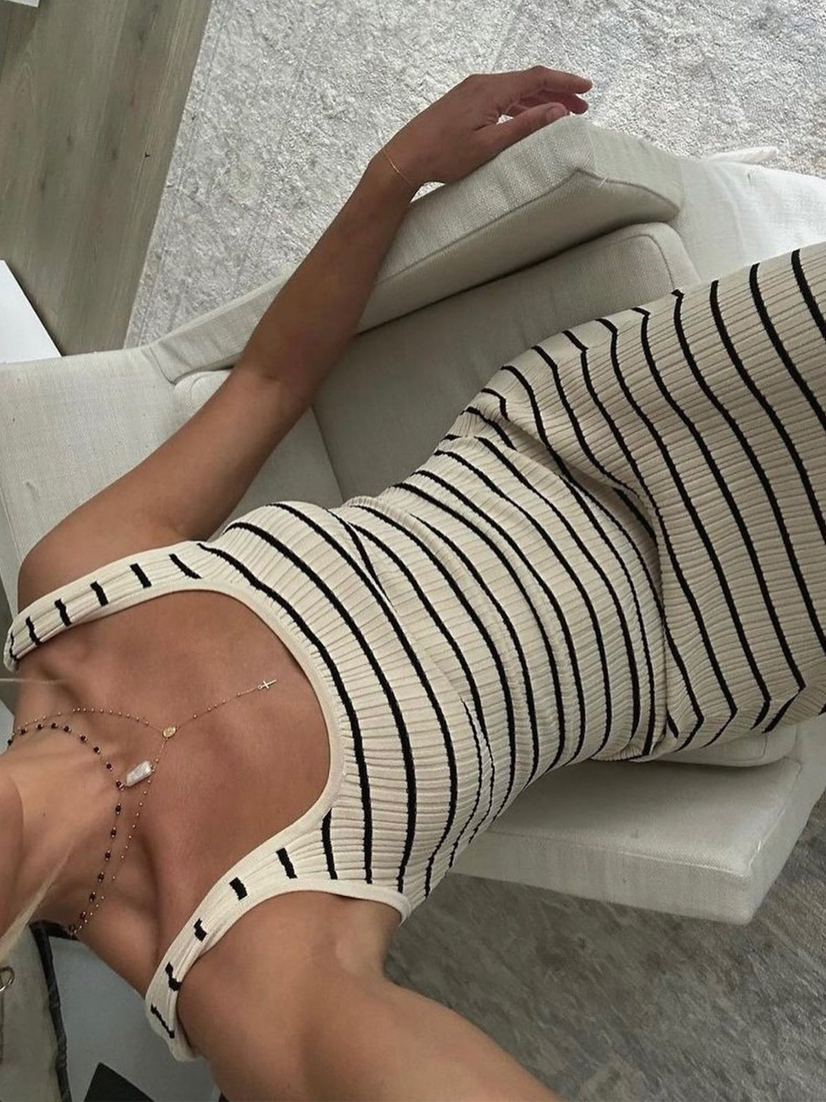Eski Para Estetiği Çizgili Uzun Triko Elbise