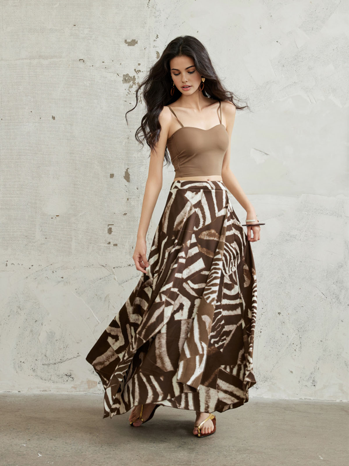 Zebra Desenli Maxi Etek