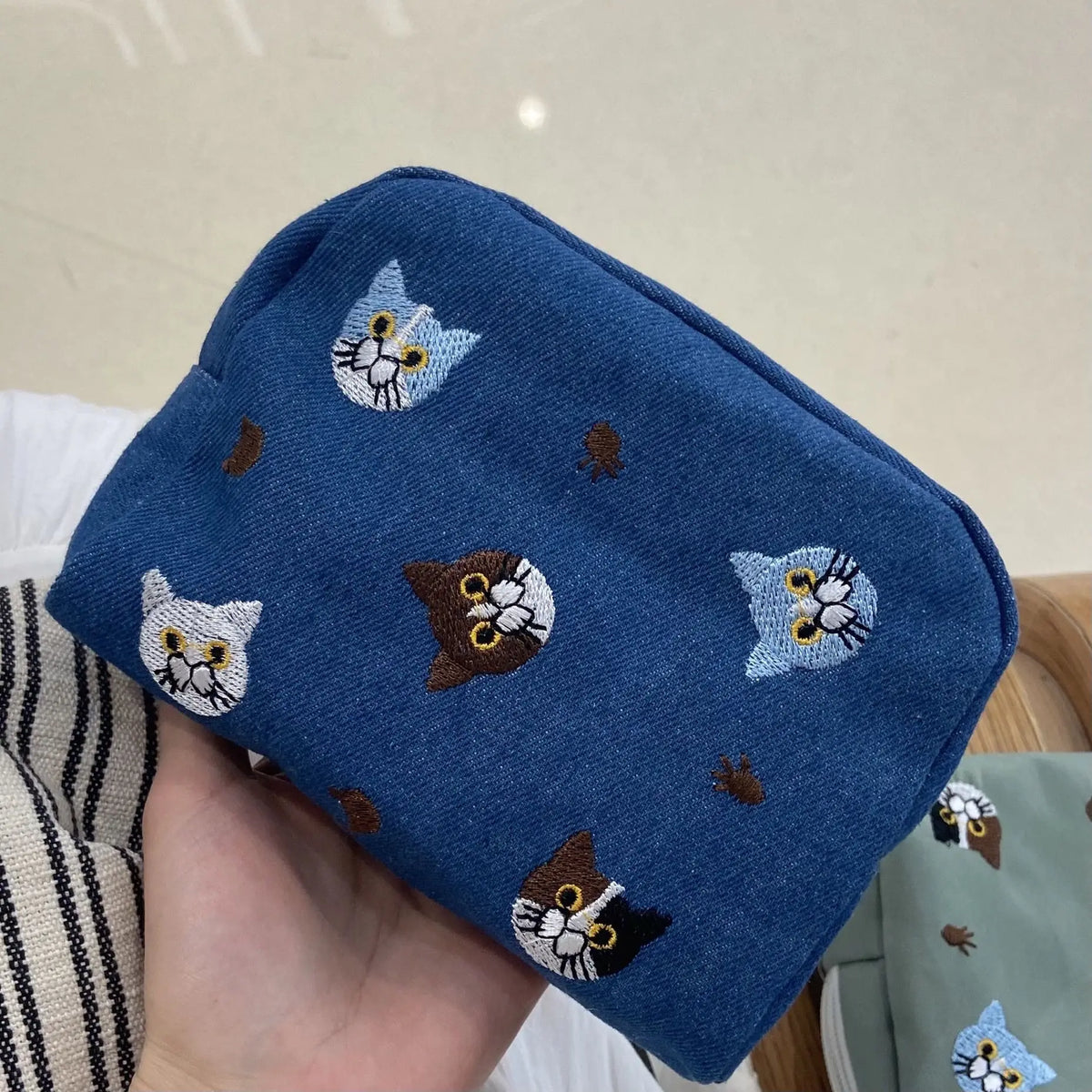 Sevimli İşlemeli Kedi Kozmetik Çantası