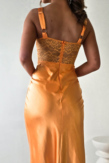 Juliette Soft Satin Uzun Elbise | Mango/Turuncu