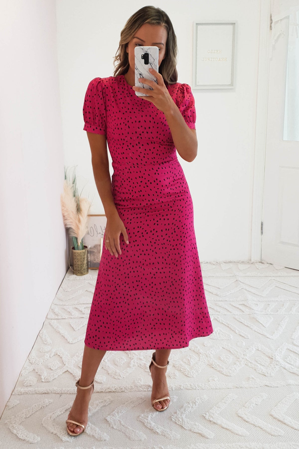 Winnie Polka Nokta Midi Elbise